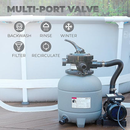 XtremepowerUS 12" Sand Filter for Above-Ground Swimming Pools Max 2,400GPH 7-Way Multi-Port Valve Pool Pump Up to 10,000 Gallons Strainer Basket Set