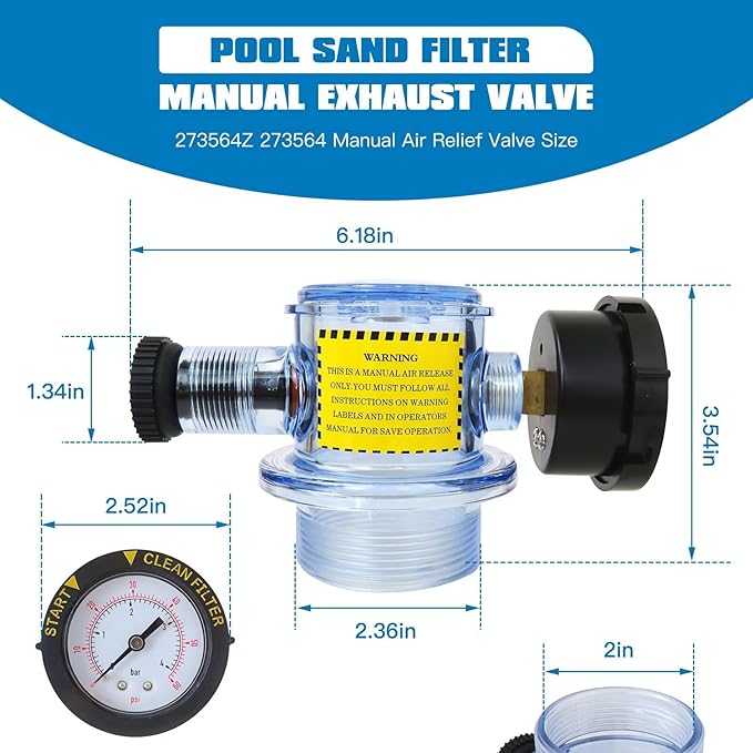 XSPANDER 273564Z Manual Air Relief Valve Replaces 273564Z Fit for Pentair Tri ton II, Trit on C,TR100C and TR140C Pool Spa Sand Filters Air Relief Valve Assembly