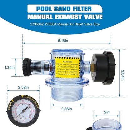 XSPANDER 273564Z Manual Air Relief Valve Replaces 273564Z Fit for Pentair Tri ton II, Trit on C,TR100C and TR140C Pool Spa Sand Filters Air Relief Valve Assembly