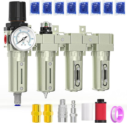 3/4" NPT Heavy Duty Industrial Grade 4 Stage Air Drying System,Auto Drain,Coalescing Filter,Particulate Filter,Double Desiccant Dryer and Air Regulator For Plasma Cutter and Paint Spray