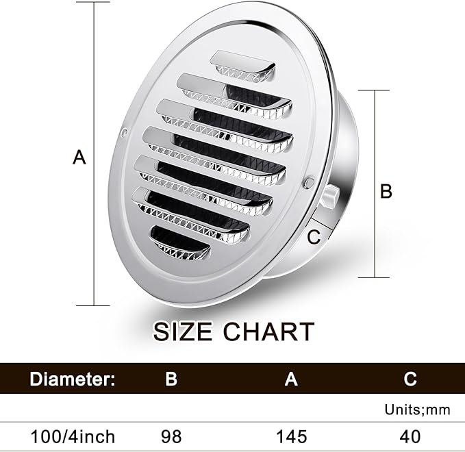 Zonon 24 Pcs Stainless Steel Soffit Vents 4 Inch Round Dryer Vent Cover with Mesh Screen for Home Outdoor Bathroom Wall Ceiling Outside Exterior Exhaust (Silver)