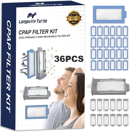 36 PCS CPAP Filters Kit Compatible with Philips Respironics DreamStation 2 Machine, Replacement Supplies Includes 12 Reusable Pollen Filter and 24 Disposable Ultra-Fine Filters