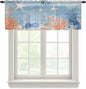 Ocean Corals Sheer Valance Curtains, Summer Beach Coral Sea Stars Blue Stripes Light Filtering Kitchen Valances Rod Pocket Voile Curtain Window Treatment for Bedroom/Living Room/Basement 60Wx18L