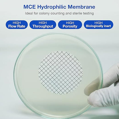 SimPure MCE Gridded Membrane Filter Sterile, 47mm Diameter and 0.45um Pore Size, Individual Pack Membrane Disc Filter, Hydrophilic Filter Paper, Pack of 500