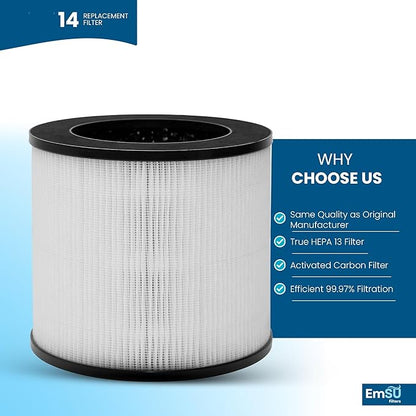 EMSU H13 True HEPA Replacement Filter, Compatible with MA Air Purifier 14 Series, 3-in-1 H13 Grade True HEPA and Activated Carbon Filter Set, 1-Pack