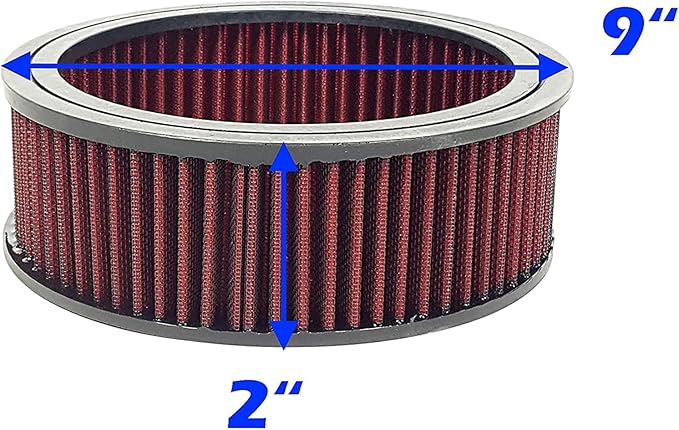 Round Washable Air Filter Cleaner Red Element Replacement Filter Flow Kit (9" X 2")