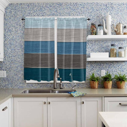 Retro Farm Blue Gray Wood Grain Window Valance Curtains, Rustic Wooden Plank Light Filtering Kitchen Valance with 3-inch Rod Pocket for Living Room Bathroom Bedroom,2 Panel,42x63In
