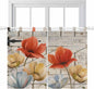 Retro Floral Bedroom Curtains 63 Inch Length, Window Curtains Tab Top, Red Yellow Tulips Barm Doors Farmhouse Wooden Light Filtering Window Treatments Drapes 42"x63" 2 Panel