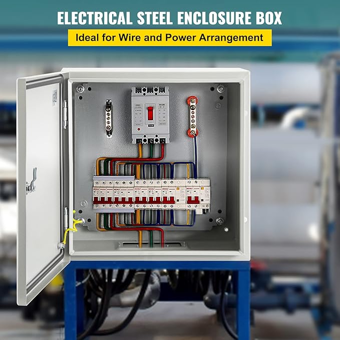VEVOR NEMA Steel Enclosure, 20 x 20 x 6'' NEMA 4X Steel Electrical Box, IP66 Waterproof & Dustproof, Outdoor/Indoor Electrical Junction Box, with Mounting Plate