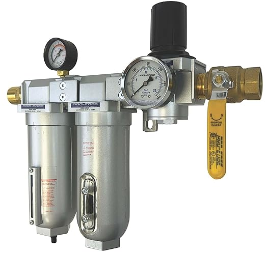3/4" NPT Industrial (3-Stage) Oil, Moisture Vapor Removing Coalescing Filter and in Line Desiccant Air Dryer and Air Pressure Regulator for Compressed Air Lines