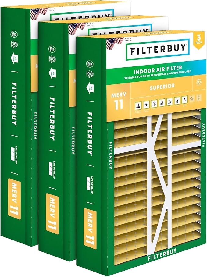 Filterbuy 17.5x27x5 Air Filter MERV 11 Superior Pet & Allergy Defense (3-Pack), Pleated HVAC AC Furnace Filters for Trane Perfect Fit & American Standard (Actual Size: 17.13 x 26.13 x 4.97)