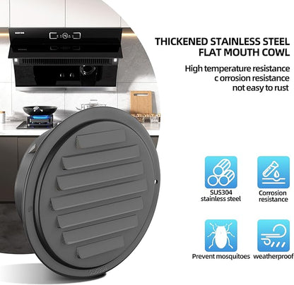 3inch 304 Stainless Steel Air Vents, Louvered Grille Cover Vent Hood Flat Ducting Ventilation Air Vent Wall Air Outlet with Fly Screen Mesh for House (3 inch Black Paint Cover （70mm）)