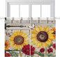 Red Yellow Sunflowers Bedroom Curtains 63 Inch Length, Window Curtains Tab Top, Retro Rustic Barn Doors Butterfly Brown Light Filtering Window Treatments Drapes 42"x63" 2 Panel