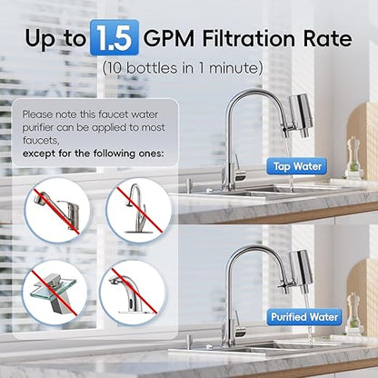 iSpring DF2-CHR Faucet Water Filter for Kitchen, Bathroom, or RV Sink – Water Filter for Sink Faucet, 500 Gallons Long Life, Chrome Finish