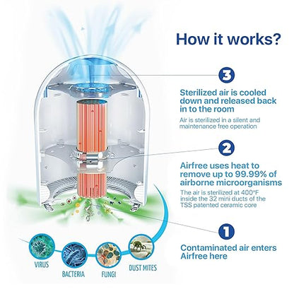 Airfree P3000 New 2025 Design, Silent, Maintenance-free, filterless, efficiently destroys mold, allergens, bacteria, viruses. Air Sterilization core lasts up to 20 years, Extra boost when needed