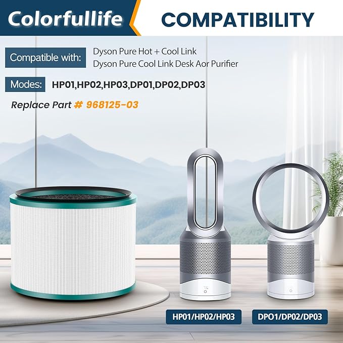 Colorfullife 2 Pack Replacement Filter for Dyson HP00, HP01, HP02, HP03, DP01, DP02 Desk Air Purifiers. Compare to Part # 968125-03 for Dyson Pure Cool Link Fans