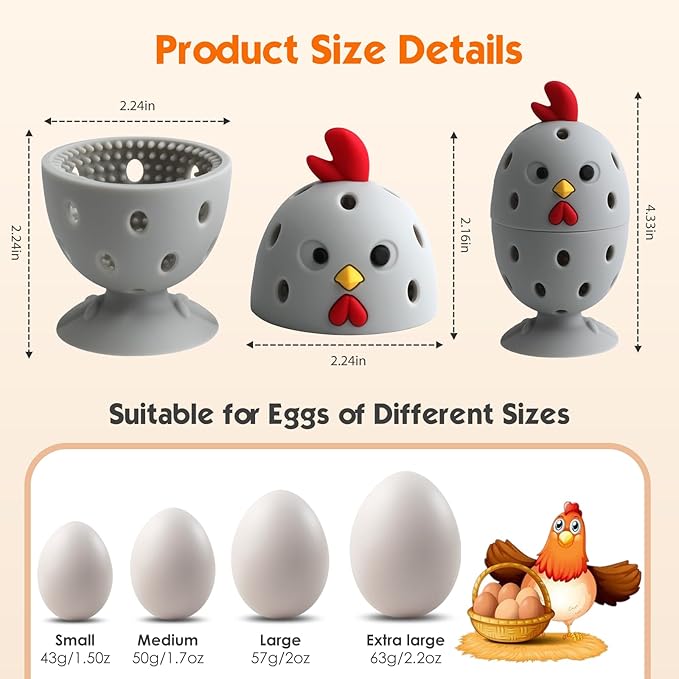 Egg Brush Cleaner, Egg Cleaner Scrubber for Fresh Eggs, Cute Chick Shaped Silicone Egg Washer, Reusable Multipurpose Washing Egg Tool for Fruits and Vegetables(Grey, 1 Set)
