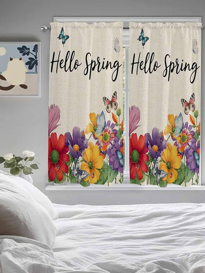 Spring Flowers Living Room Curtains 72 Inches length, Farmhouse Vintage Country Colorful Floral Window Treatment Curtain Drapes, Light Filtering Drapes for Bedroom Laundry Room, 52"x72", 2 Panels