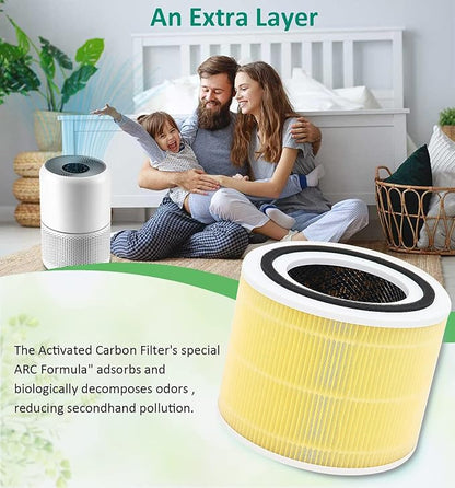 for LEVOIT Core 300 Replacement Filter Compatible with Core 300S Core 300-RF Filters 3-in-1 True Filter High - Efficiency Activated Carbon yellow 2 Pack