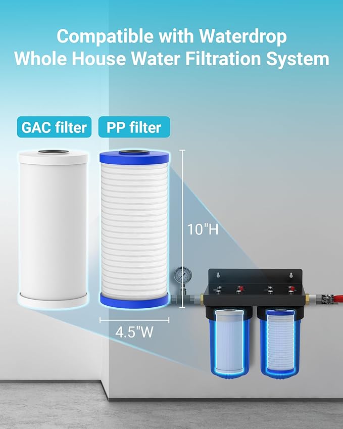 AQUA CREST Whole House Sediment and Carbon Water Filter, Replacement for GE® FXHTC, 3M® Aqua-Pure AP810, Culligan® RFC-BBSA, W50PEHD, GXWH40L, GXWH35F, DuPont WFHD13001, Pentek® R50-BB
