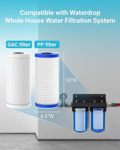 AQUA CREST Whole House Sediment and Carbon Water Filter, Replacement for GE® FXHTC, 3M® Aqua-Pure AP810, Culligan® RFC-BBSA, W50PEHD, GXWH40L, GXWH35F, DuPont WFHD13001, Pentek® R50-BB