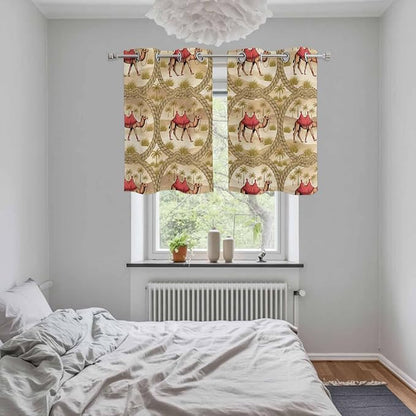 2 Panel Kitchen Cafe Curtains, Desert Camels Sunlight Filtering Nature Air Through, Home Decor Window Covering Tier Curtains for Living Room 55W x 39L inch Tropical Palm Trees Sand Cords Brown