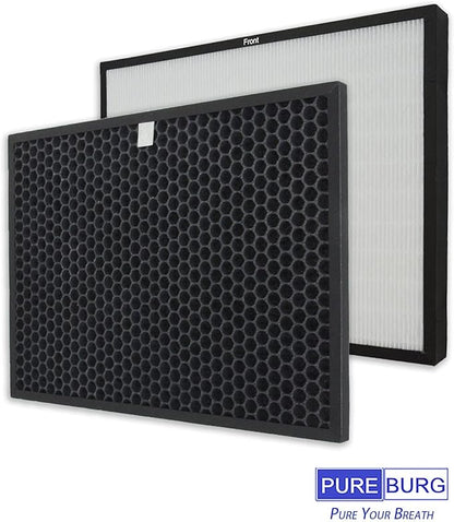 PUREBURG Replacement Filter Pack Compatible with RabbitAir BIOGS CLASSIC SPA-421A SPA-582A Air Purifier,H13 HEPA + Activated Carbon Filter Air Clean dust PM2.5 Odor