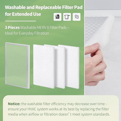 24x30x1 Reusable Air Filter MERV 8 Washable Furnace & AC Filter with 2 Extra Media Pads, Aluminum Electrostatic Air Filters for Home, Fits HVAC System, Air Conditioner, Air Handler