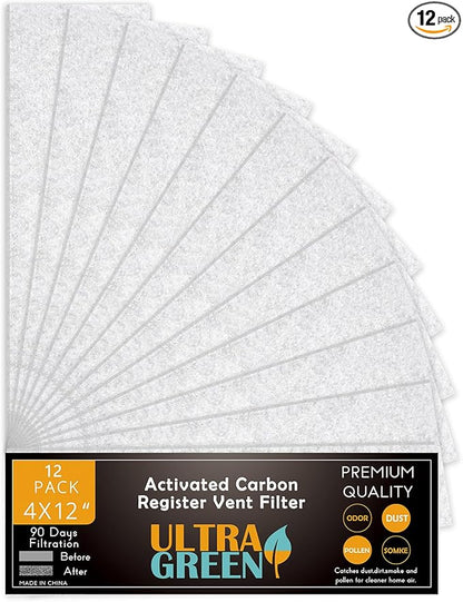 4x12 Inch Air Filter for Home Ceiling, ULTRA GREEN Thickened Floor Vent Filters Replacement for Register Work in Indoor Home Air Purifier, Air Conditioner 4" x 12" 12-Pack (White)