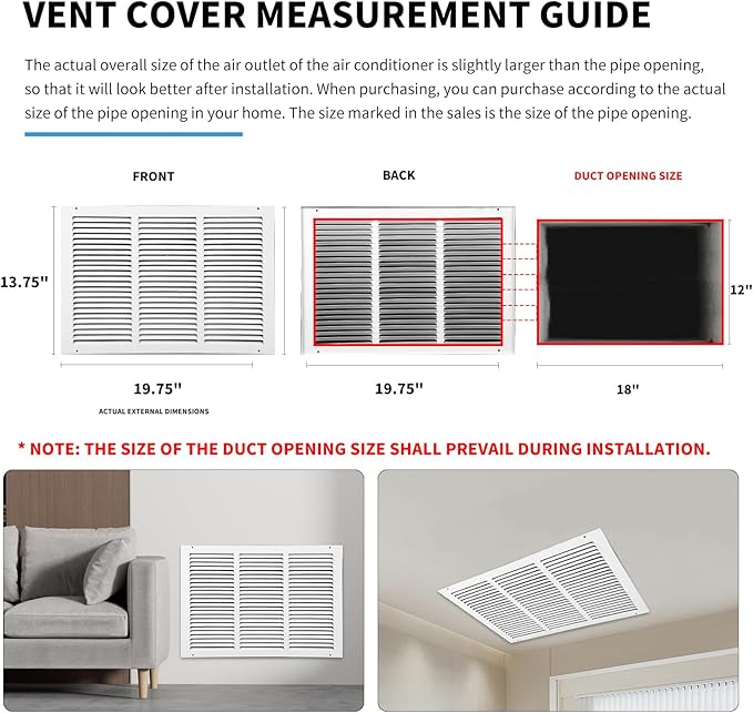 18x12 Return Air Grille(Duct Opening Size),Air Return Vent Cover,Flat Vent Cover,Rejillas De Aire Acondicionado Para Casa,Return Air Grilles,Outer Dimensions:19.75"Wx13.75"H(18"W x 12"H, Duct Opening)