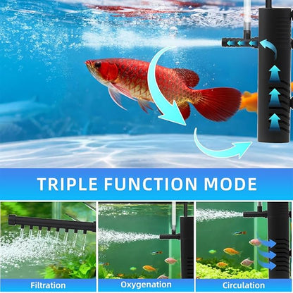Submersible Internal Aquarium Filter Multiple Function Powerful Pump Fish Tank Filter for 2-10 Gallon Tanks 53 GPH 2.5W