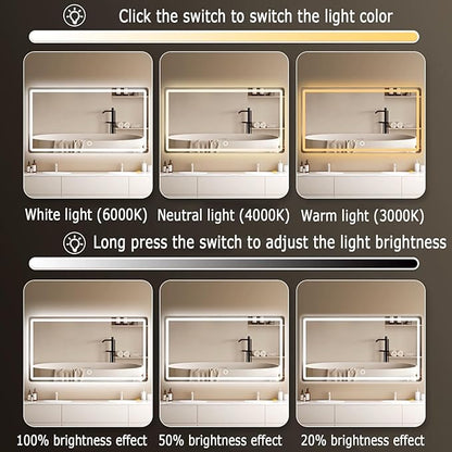 Backlit LED Illuminated Bathroom Mirror with LED Lights, Lighted Bathroom Makeup Wall Mounted Mirror with Demister Pad, Sensor Touch Switch, Horizontal/Vertical(A,H75*W100CM/H29.5*W39.3IN)