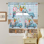 Swag Valance Curtains, Easter Truck with Rabbit Eggs Carrot Rod Pocket Valances Swag Topper for Kitchen Windows, Wood Barn and Blue Checker Light Filtering Short Curtain for Bedroom Bathroom 56x36In