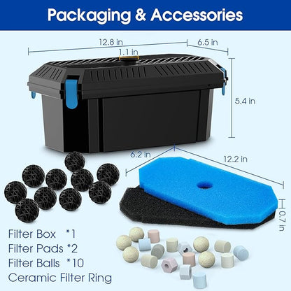 Antfraer Pond Filter Box, Outdoor Water Garden Filter Case for Pump Maintenance, Submersible & Fountain System Compatible, No Pump Included