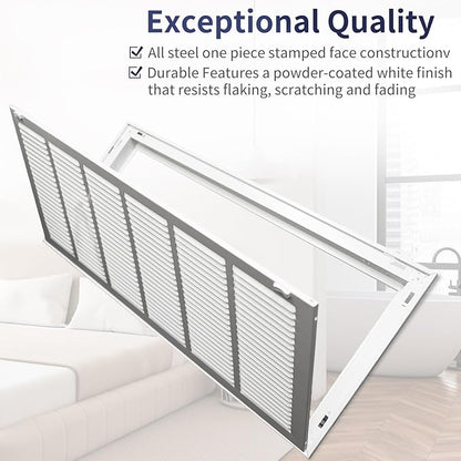 30"W x 12"H [Duct Opening Size] Steel Return Air Filter Grille - Removable Face/Door for 1 inch Filters -HVAC Vent Cover Grill - White [Outer Dimensions: 32 5/8"W X 14 5/8"H]