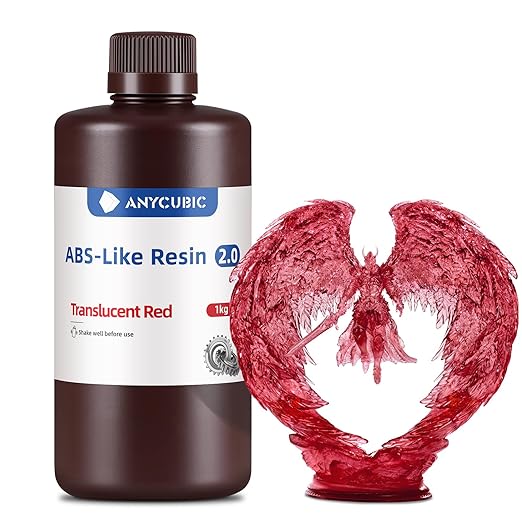 ANYCUBIC 2nd Gen Resin Technology ABS-Like Resin 2.0, 3D Printer Resin with High Toughness, More Precise Details, Low Odor, Wide Compatibility for All LCD Resin 3D Printers (Clear Red, 1kg)