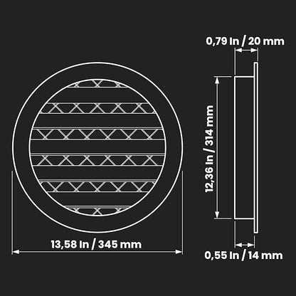 Repa Market 12.4" Inch Aluminum Gray Soffit Air Vent Cover - Louvered Round Gable Vent with Mesh Screen - Exhaust/Intake Ventilation Grill - House, Attic, Bathroom - Indoor/Outdoor Metal Grate