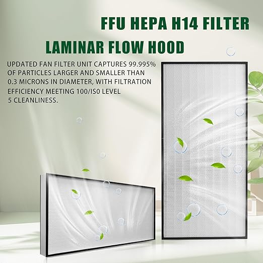 FFU,HEPA H14 LaminarFlowHoodFilterReplacement Kit 1 Piece,Updated Fan Filter UnitcompatiblewithLaminarFlowHood FFU 46.2”x22.6”,100/ISO Level 5,Mushroom with Safety Lock