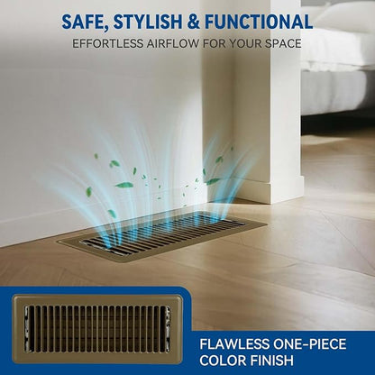 4" x 10" Floor Register Vent Covers 10-Pack, Walkable Powder-Coated Metal Vent Covers with Adjustable Airflow, Curved Safe Edges for Floor/Wall, Brown