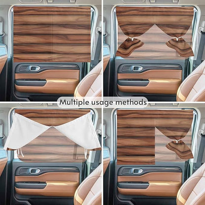 Western Barn Door Magnetic Double Layer Car Window Shades,Side Window Curtains for Blackout/Breathable Mesh View,Country Farmhouses Wooden Grain Brown Heat Protection Privacy Sun Shades 26x20in 2pcs