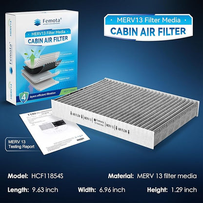 Certifed MERV 13 Cabin Air Filter with Activated Carbon, CF11854 for Nissan Rogue (2014-2020), Rogue Sport (2017-2022), Qashqai (2017-2022).