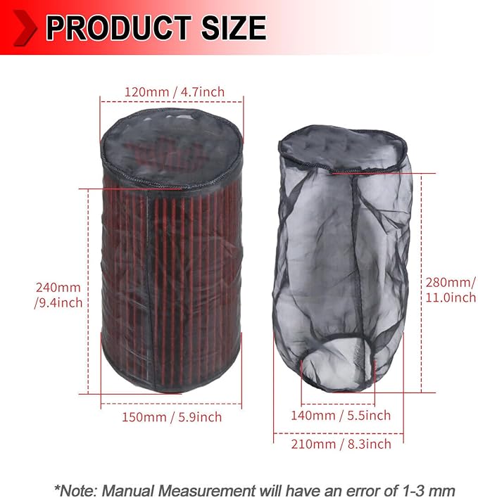 Universal 9 Inch Air Filter Cover, Air Intake Filter Sock Cover, Motorcycle Waterproof Air Filter Rain Sock Dustproof Protective Cover (Filter L), Pack of 2