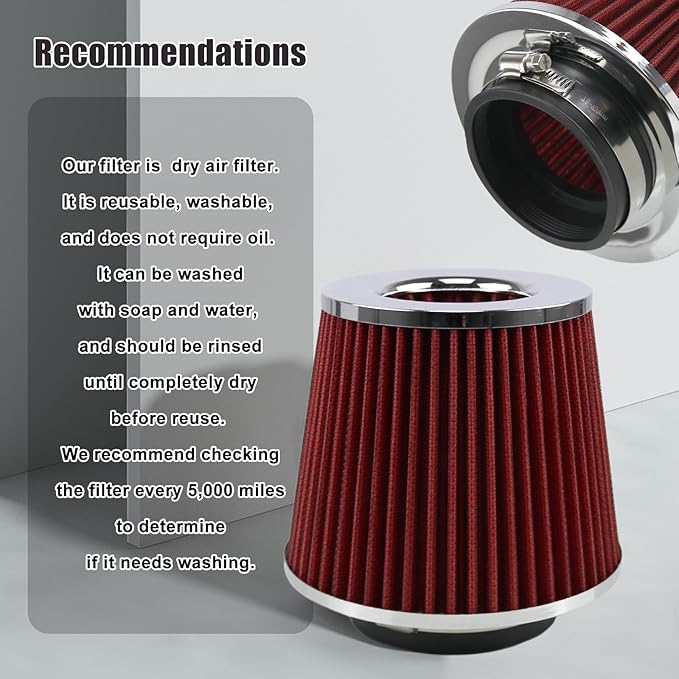 RYANSTAR RACING 83mm 3.25" High Flow Round Tapered Cone Closed-Top Washable Clamp-On Dry Air Filter