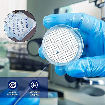 Membrane Solutions MCE Gridded Membrane Filter, Mixed Cellulose Esters Membrane Filter, Sterile Individual Pack Membrane Disc Filter, Diameter: 47 mm, Pore Size: 0.45 um, (2000 Pack)