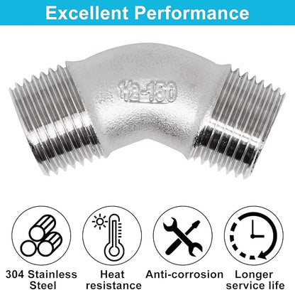 45 Degree Elbow 2PCS, 1/2" NPT Male X 1/2" NPT Male 304 Stainless Steel Pipe Fitting, Connector Coupler Apply to Outdoor/Garden/Industrial