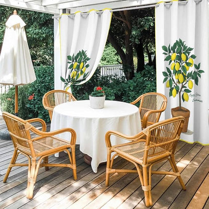 Lemons Outdoor Curtains for Patio Summer Fruit Lemon Tree Waterproof Outside Curtains with Grommet Top Weatherproof Curtain for Cabana Pergola Gazebo, 1 Panel, 54" W x 95" L