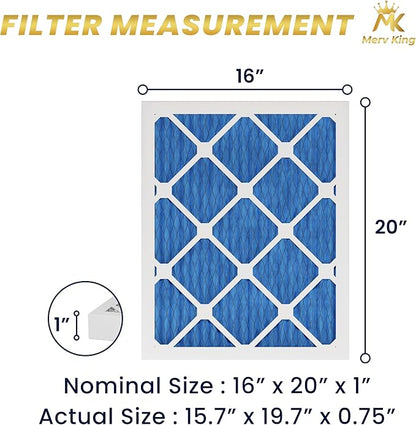 MervKing 16x20x1 Air Filter Actual Size: 15.7" x 19.7" x 0.75" MERV 11 MPR 1000-1200 | MADE IN USA | 2-Pack | Pleated HVAC AC Furnace Replacement