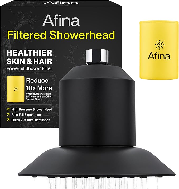 Afina Filtered Shower Head - Water Softener Showerhead with KDF-55 Shower Filter for Hard Water - High Pressure Rain Fall Experience - Universal Fit - Matte Black