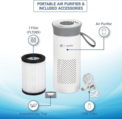 GermGuardian Portable Allergen Air Purifier for Small Spaces with USB Cable, Captures Dust, Pollens, Mold Spores, UV-C Light Helps Reduce Germs, 7” White, AC085