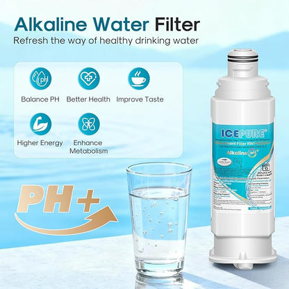 ICEPURE Alkaline DA97-17376B Refrigerator Water Filter Replacement for Samsung HAF-QIN/EXP, DA97-08006C, WD-F45, WS645A RS27T5200SR RS22T5201SR RF28R7201SR RF32CG5400SR RF23M8070SG, Enhances PH, 2Pack